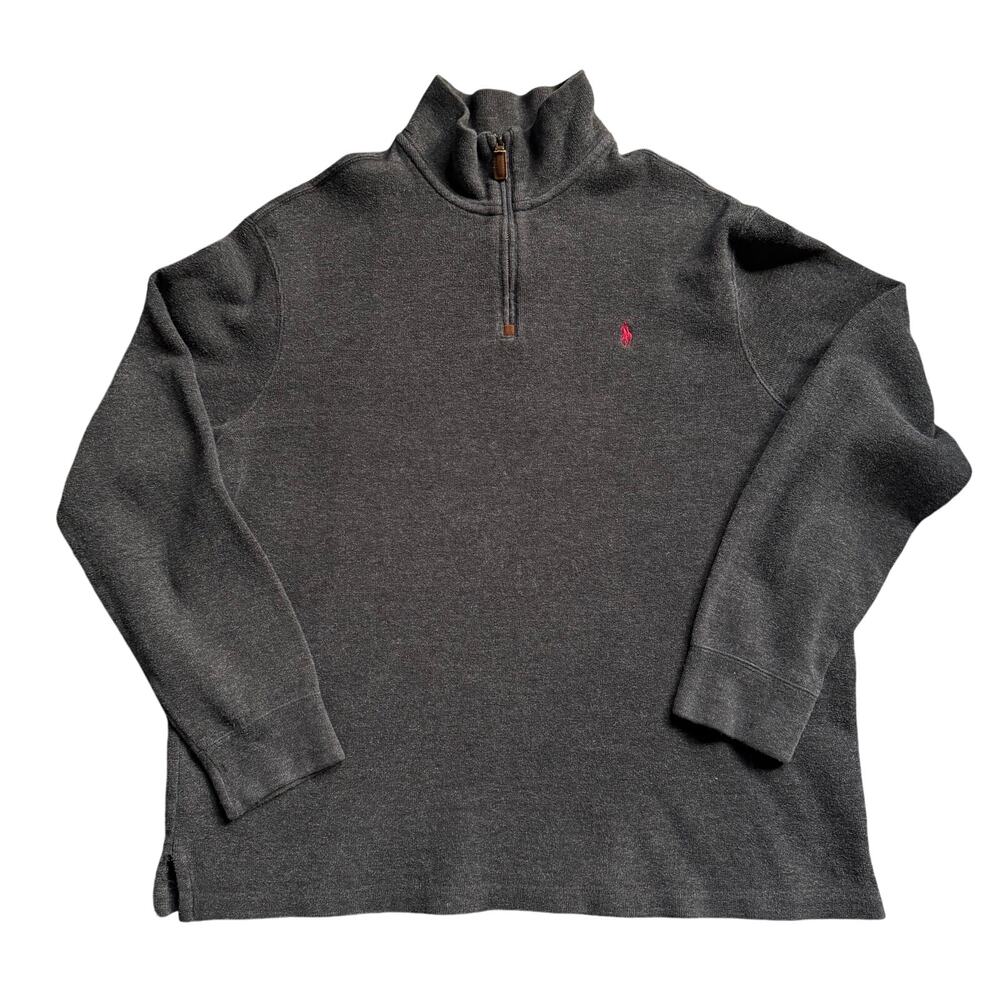 Polo Ralph Lauren Men’s Gray Quarter Zip Sweater Heather Knit Pullover Red Pony